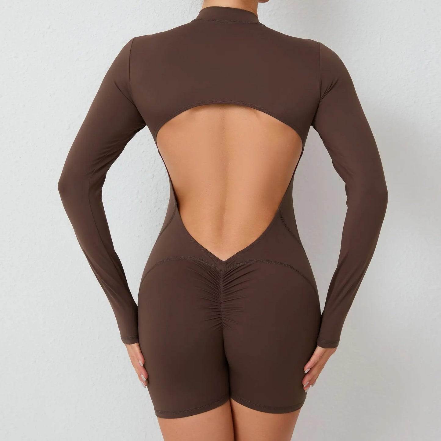 Pad Zipper Long Sleeve Yoga Set Women One Piece Jumpsuit Gym Workout Shorts Fitness Bodysuit Sports Athletic Suit XP358