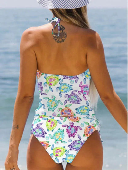 Women's Double Strap Swimsuit Comfortable Vacation Beach Tankini Short Dandelion Print Bikini S-6XL