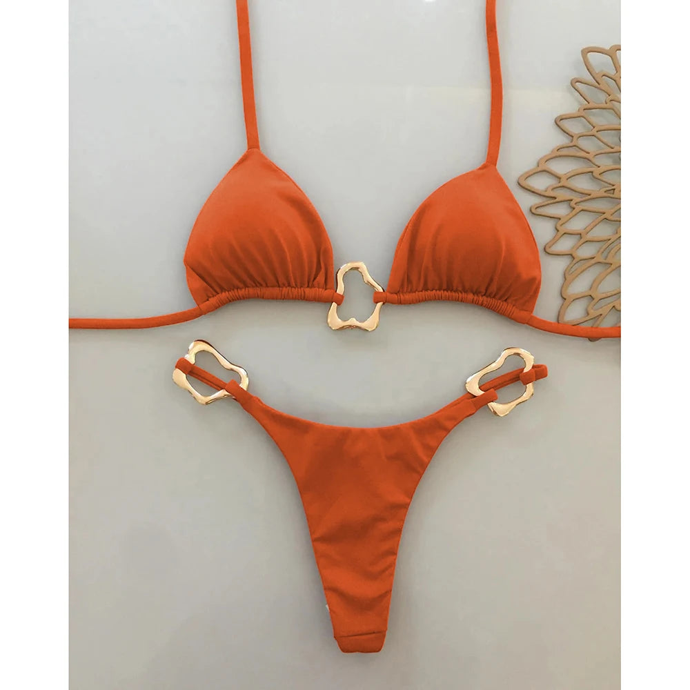 Halter Micro Bikini Women Swimsuit Solid Swimwear Thong Bikinis Set Brazilian Beach Wear Bathing Suit Biquini Female
