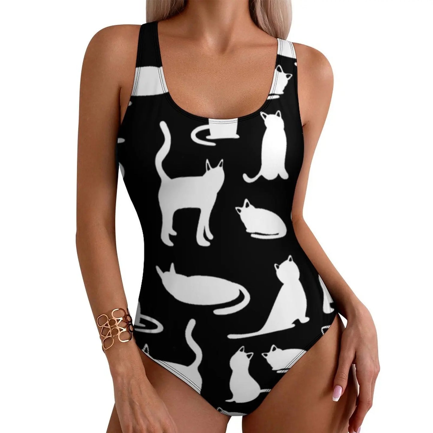 Funny Cat Swimsuit Colorful Cats Pop Art Swimwear One-Piece Fitness Bodysuit Cut Out Bathing Suits Ladies Push Up Beachwear