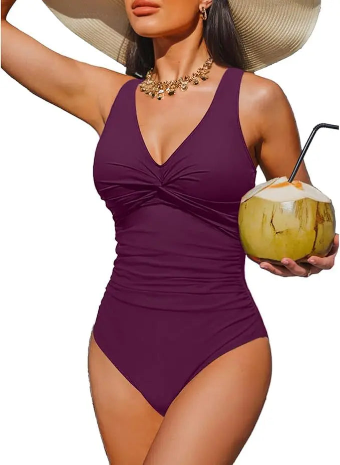 S - XXL Twist Front V Neck Female Swimwear One Piece Swimsuit Women Slim Monokini Backless Bathing Suit Swim Beachwear Bodysuit