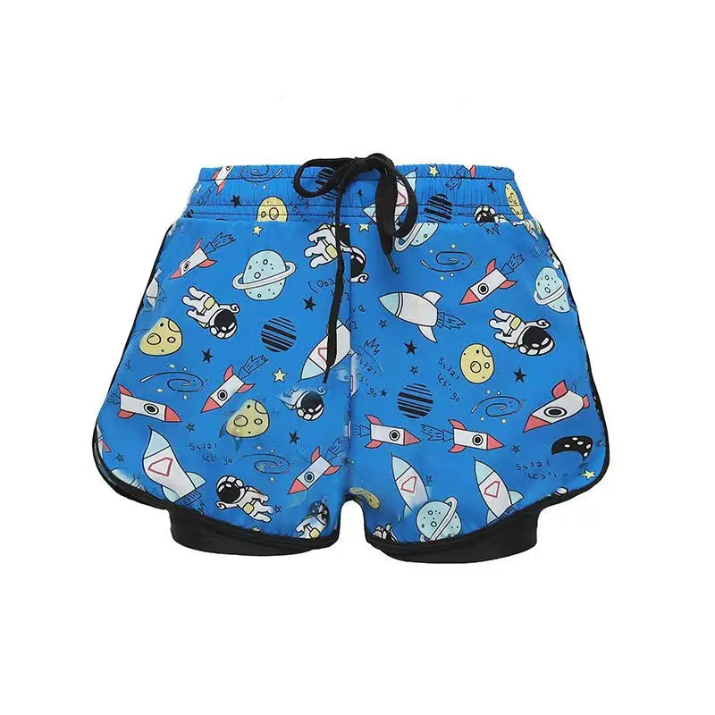 Children's Swim Trunks, Youth Boys, Middle and Teenage Kids, Double Layer Swim Shorts, Summer Cartoon Beach Boxer, Full Set