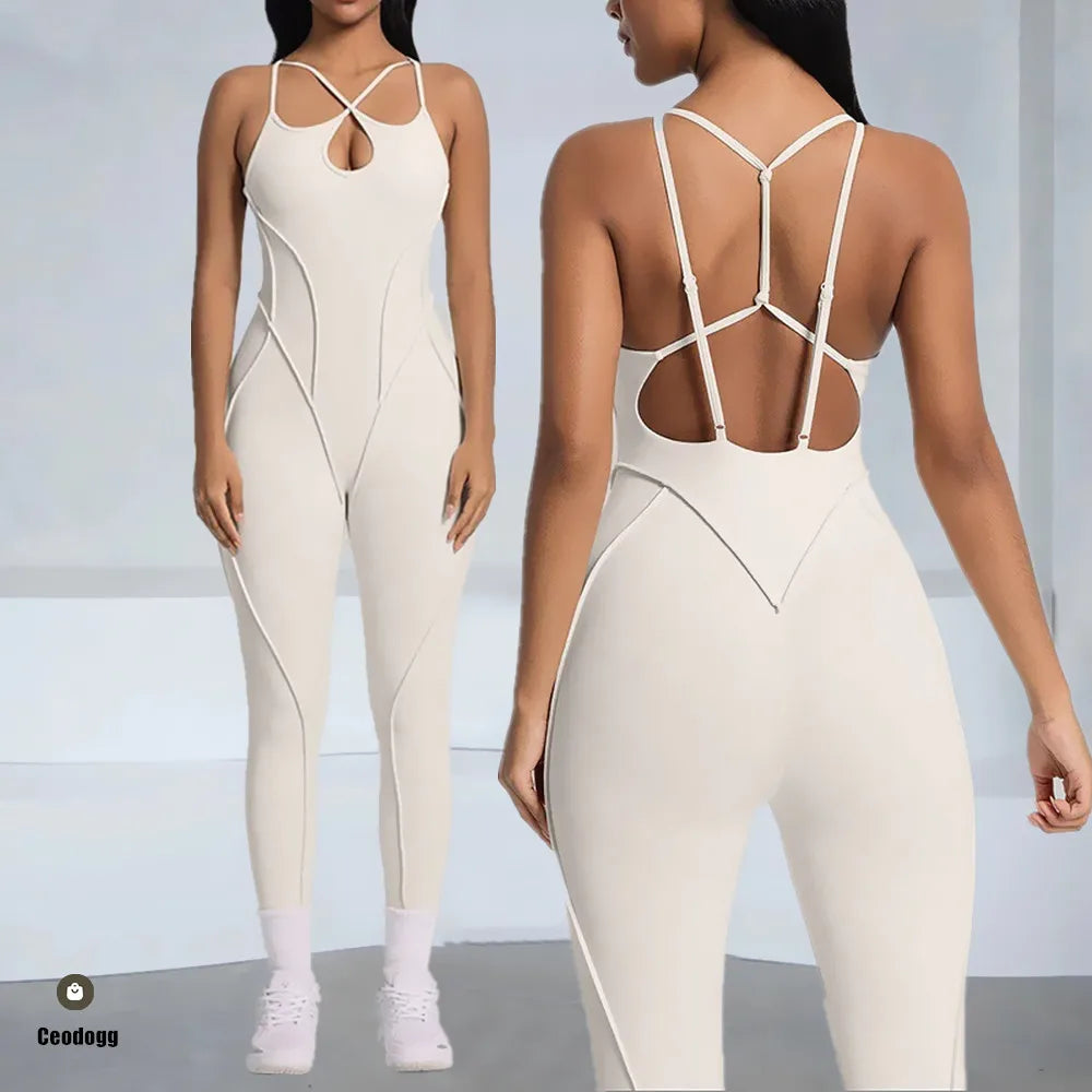 Women's Strappy Open-Back Workout Jumpsuit