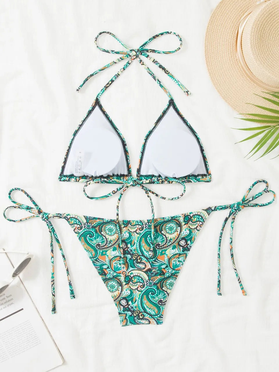 Printed Halter Bikinis Women String Triangle Swimwear Swimsuit Female Bathers Bathing Swimming Suit Padded Beachwear