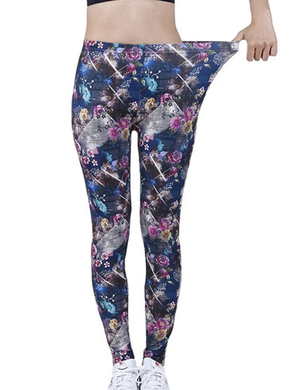 Floral Fashion Women Leggings Beautiful Leaf Floral Printing High Waist Jeggings Stretch Pant