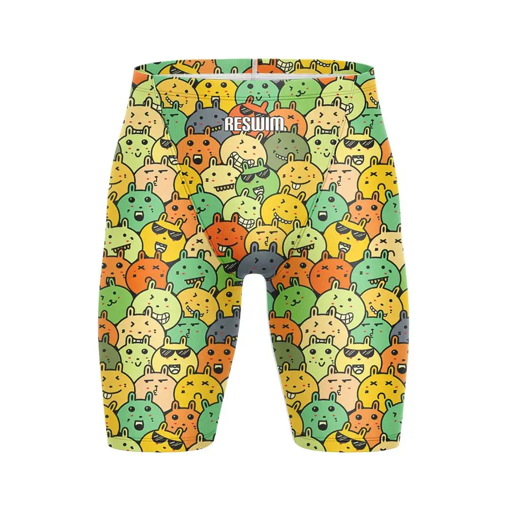 Cartoon Swim Jammer Endurance Athletic Training Swimsuit Men's Beach Swimming Trunks Lycra Swimwear Jammers GYM Tight Surf Shorts
