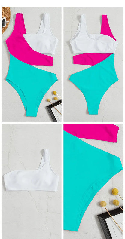 3 Panel Beach Swimwear Women One Piece Swimsuit Bathers