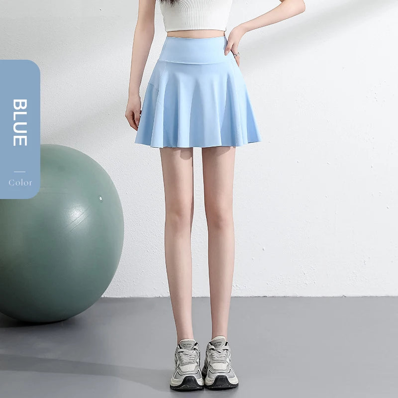 Sports Short Skirt Women's High Elastic Sharkskin Fabric Mini Tennis Yoga Skirts Pocket Safety Shorts Skirt