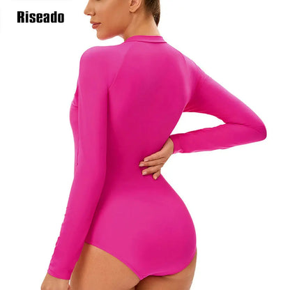 Riseado Womens Athletic One Piece Swimsuits Long Sleeve Sports Surfing Swimwear Bathing suits
