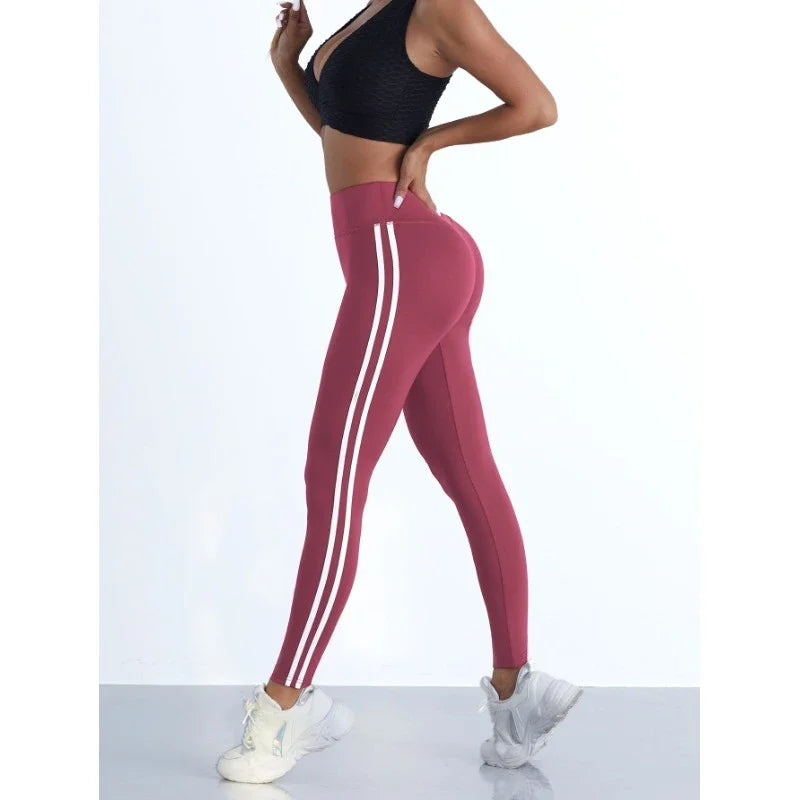 Women Striped Slim Sports Pants Yoga Leggings High Waist Hip Lifting Casul Tights Workout Running Stretchy  Gym Leggings