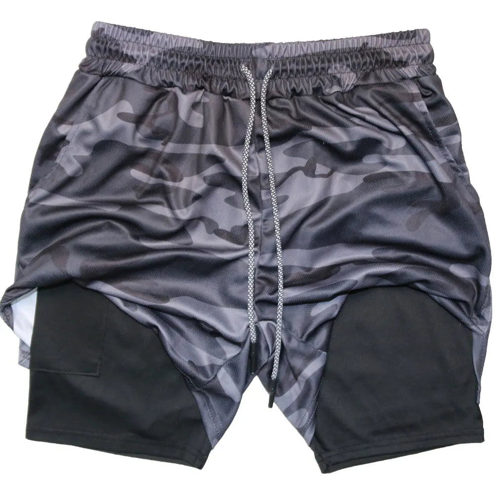 Men's Compression Shorts 2-in-1 Double Layer Beach Shorts Gym Fitness Running Quick Dry Short Pants Summer Print Sportswear
