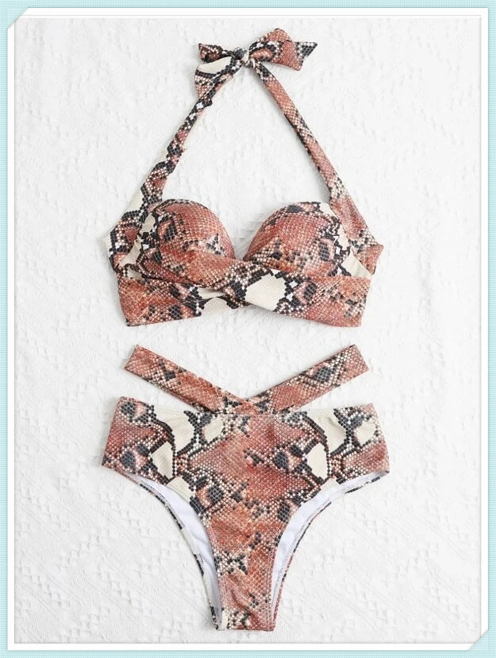 Halter High Waist Bikini Women Tie Dye Swimsuit Push Up Swimwear Female Printed Bathing Suit Lace Up Back Beachwear