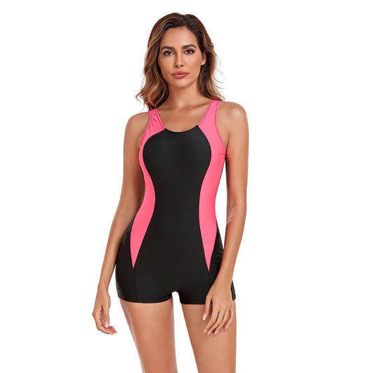 Patchwork Sport One Piece Swimsuit Black Pink Swimwear Women Professional Sports Bathing Suit Surfing Swimsuits Monokini