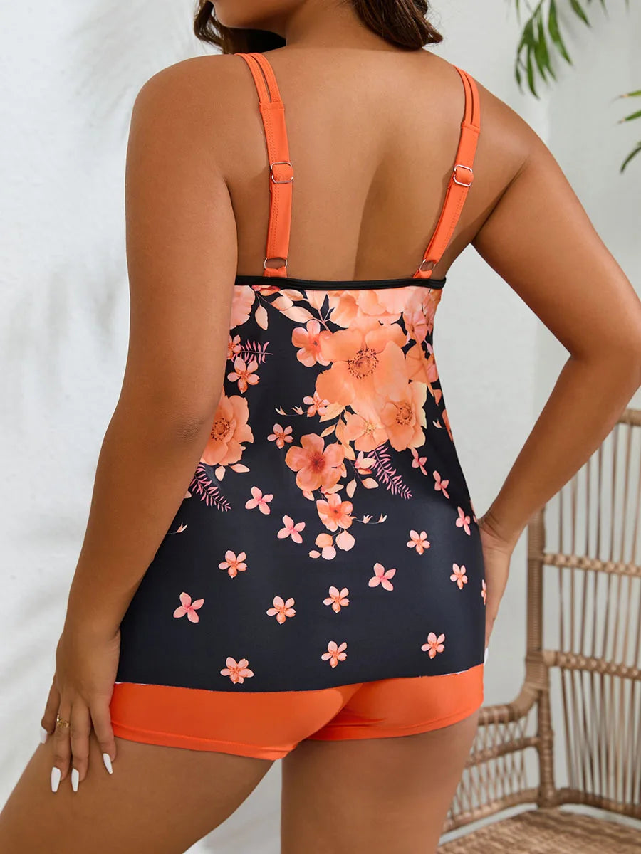Floral Print Tankini Swimsuit Women Plus Large Size Swimwear Female Bathers Bathing Swimming Swim Suit Beachwear 4XL
