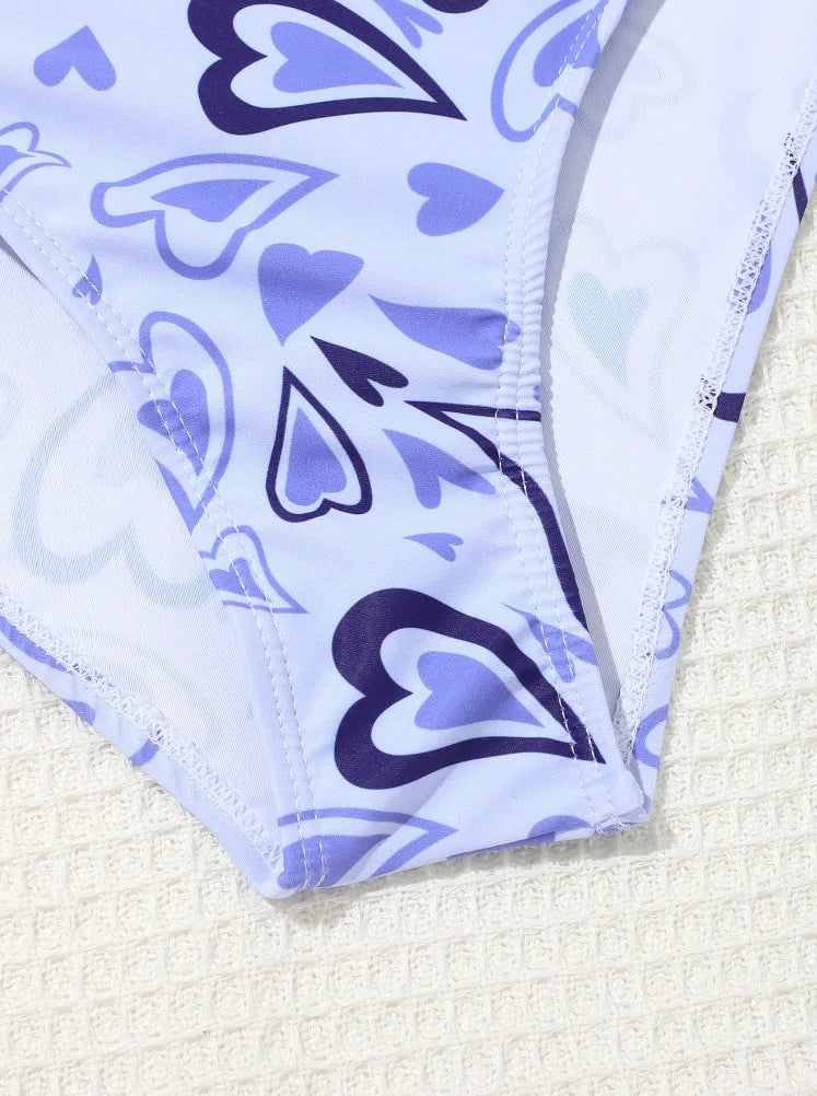 Girls 3pack Heart Print Bikini Sets with Kimono Cross Wrap Swimsuit Kids 7-12 Years Children's Swimwear 2024 Teens Bathing Suit