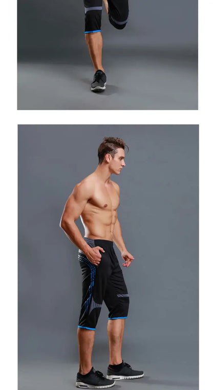 Summer Men Sports Striped Cropped Pants Fitness Running Riding Train Quick Drying Breathable Loose Thin Large Size Shorts