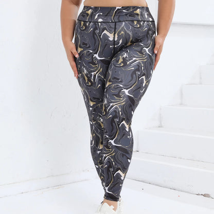Womens High Waist Yoga Pants Marble Print Leggings Elastic Stretch Fitness Running Trousers Sports Wear For Ladies 0XL-4XL