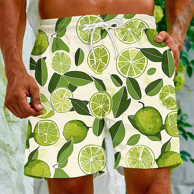 Mens Cartoon Fruit Beach Shorts 3D Printed Plants Swim Trunks Summer Quick Dry Board Shorts Hawaiian Party Swimming Shorts