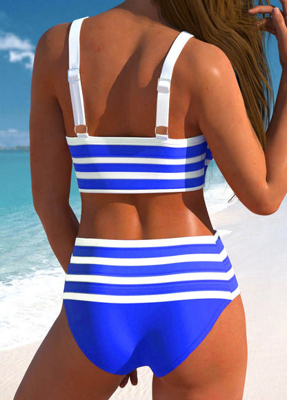 Women's Summer Two-piece Swimsuit with Black and White Printed Lace Up Casual Beach Swimsuit S-6XL