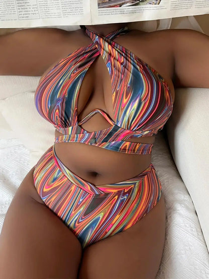 Push Up Bikini Printed Swimsuit Women Plus Size Swimwear Female High Waist Bathers Bathing Swimming Swim Suit Beachwear