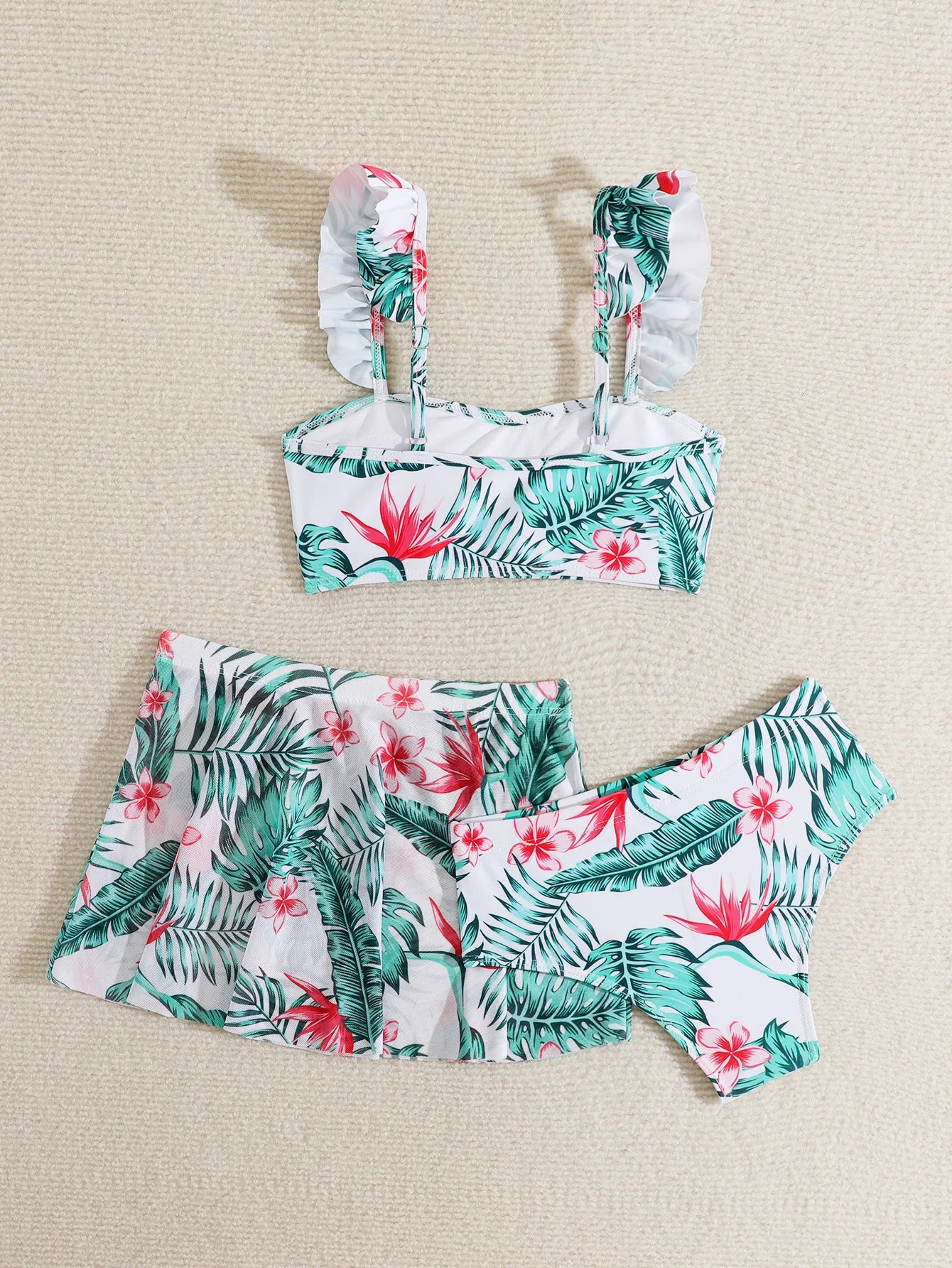 Girls 3 piece Floral Print Bikini Sets Kids Swimsuit & skirts 7-12 Years Children's Swimwear Teens Girl Ruffle Bathing Suit
