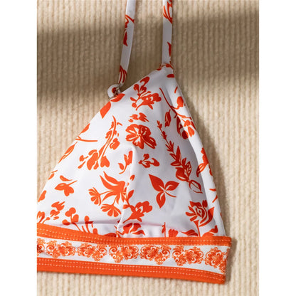 Flowers Printed High Cut Mid Waist Bikini Female Swimsuit Women Swimwear Two-pieces Bikini set Bather Bathing Suit Swim