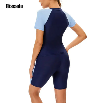 Women's Rash Guard 2 Piece Short Sleeve Swim Shirt with Shorts Swimsuit Two pcs Swimwear
