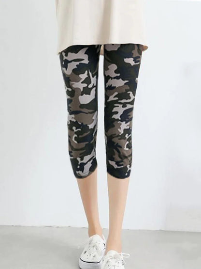 Fitness Leggins Polyester Capris Workout Trousers Camouflage Printed Leggings Women Lady Army Green High Elastic