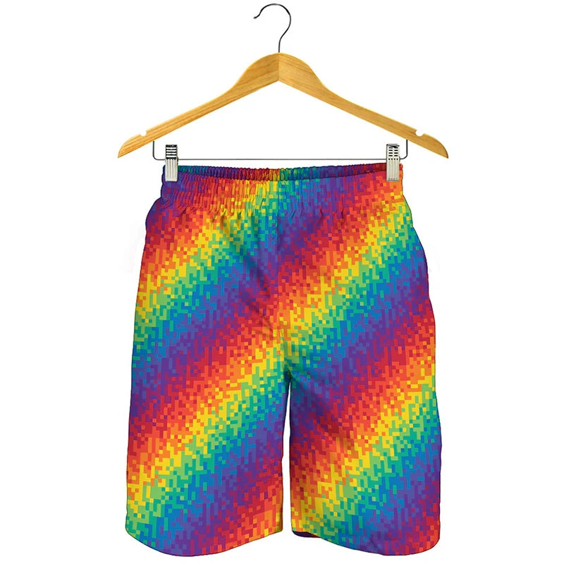 Novelty 3D Mens Rainbow Shorts Men Women Fashion Graffiti Print SwimTrunks Kids Oversized Casual Hawaii Holiday Beach Shorts