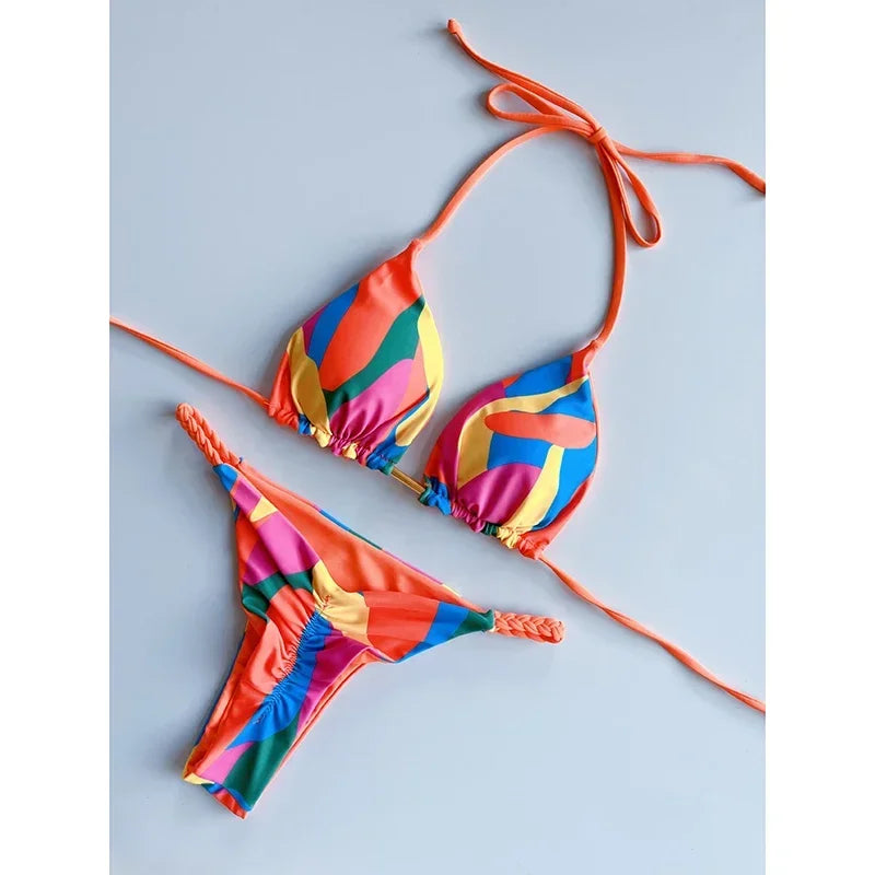 Swimwear Women Leopard Printed Bikini Set Striped Beachwear Summer Swimsuit Two-pieces Thong Bathing Suit Biquinis