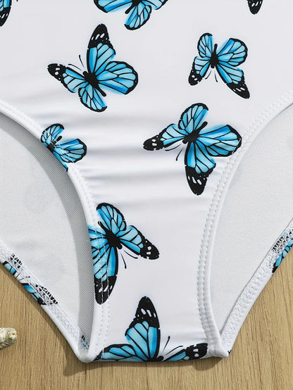 Girl One Shoulder Butterfly One Piece Swimsuit for Kids Ruffle Children's Swimwear 8-12 Years Beach Wear Cut Out Bathing Suit