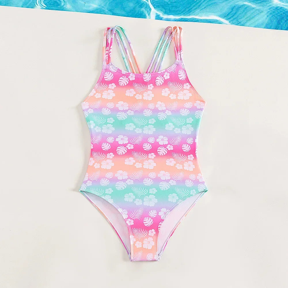 Girls Bikinis One Piece Swimsuits Baby Triangle Swimwear Children Bathing Suit Kids Monokini Floral Summer Beach Wear