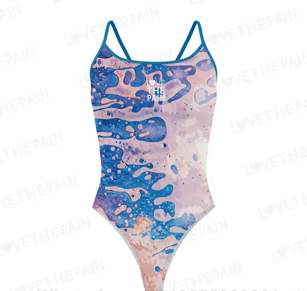 Love The Pain  Marble Design One Piece Swimsuit Women Swimwear Monokini Summer Beach Bathing Suit Race Printing Swimsuit