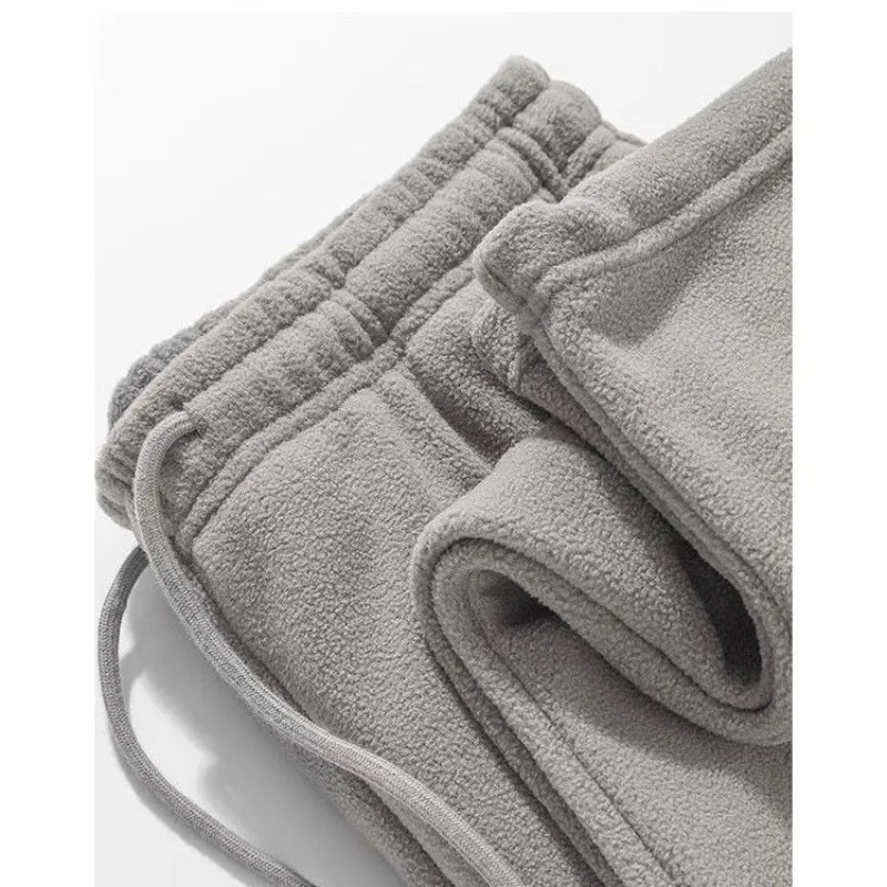 Men's Fleece Vintage Thick Winter Casual Fleece Pants Men Wide legs Baggy Warm Sweatpants Male Drawstring