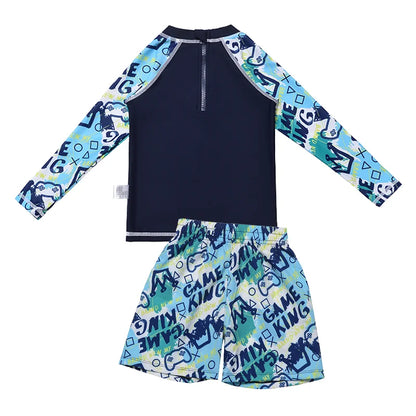 Boys Long Sleeve Swimsuit 4 Piece UPF 50+ UV  Rash Guard Set Student Swimming Training Suit Fresh Fashionable Split Swimwear