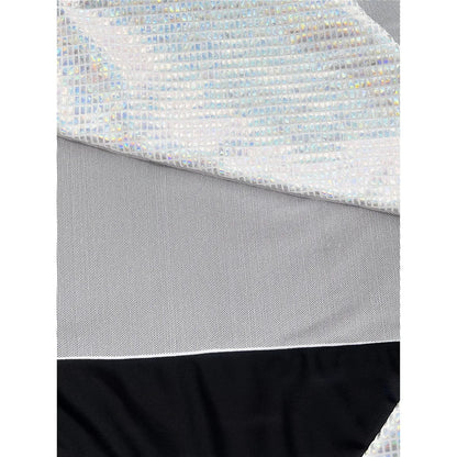 Splicing One Shoulder Shiny Sequins One Piece Swimsuit Women Swimwear Female Mesh Sheer High Cut Bather Bathing Suit Swim
