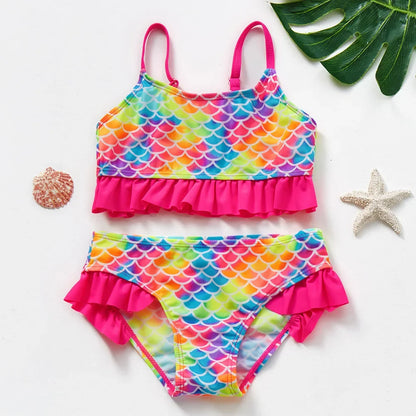Summer Baby Clothing Two Piece Top + Bottom Swimwear for Kids 3 4 5 6 8 10 Years Fish Scale Printed Girls Bikini Swimsuit Set