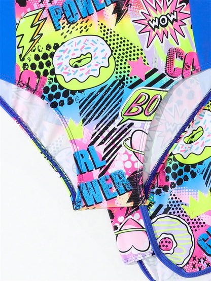 Two Piece Swimsuit Girls Kids Print Long Sleeve Zipper Children Swimwear Summer Bodysuit Shorts Bathing Suits Swimming