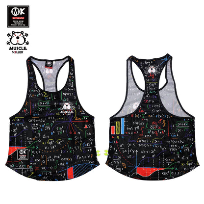 MK Muscle Strength Line Letter Training Sports Running Gym Muscle Strength Leisure Running Half Sleeves Racerback