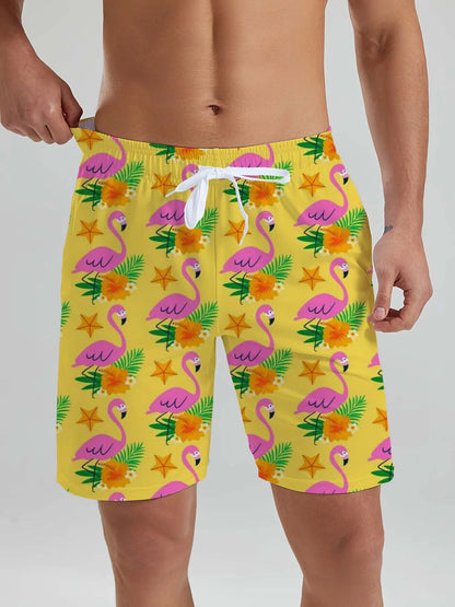 Hawaiian flamingo Vacation Beach Shorts For Men Summer Casual Street Short Pants 3D Printed  Board Shorts Swimsuit Swim Trunks