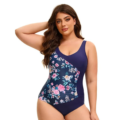 Plus Size Women's  One Piece Swimsuit Women Athletic Swimming Bathing Suit Flower Printed Swimwear