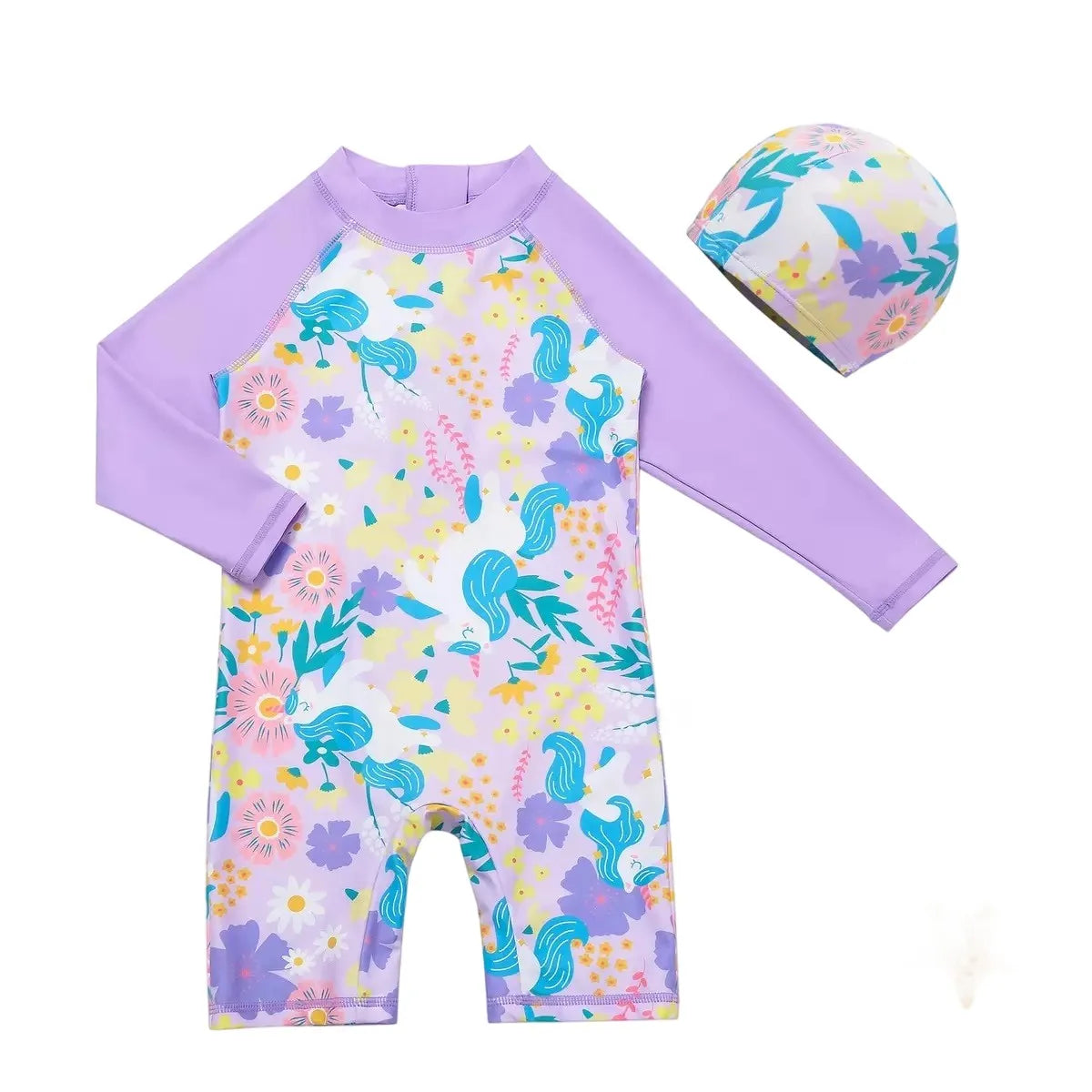 Toddler Baby Bathing Suit Girls Swimsuit One-Piece Rashguard for 2-10 Years UPF 50+ Anti UV Long Sleeve Swimwear for Children