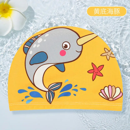 PU Coating Cartoon Children Swimming Hat for 1-7 Year Old Boys Girls Elastic Swimming Cap Shower Beach Pool Accessories