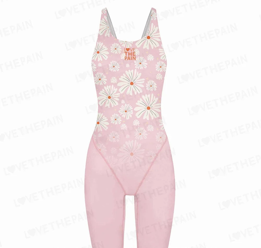 Girl Training Racing Swimwear Girl One Piece Competitive Swimsuits Summer Pool Professional Competition Knee Length Bodysuits