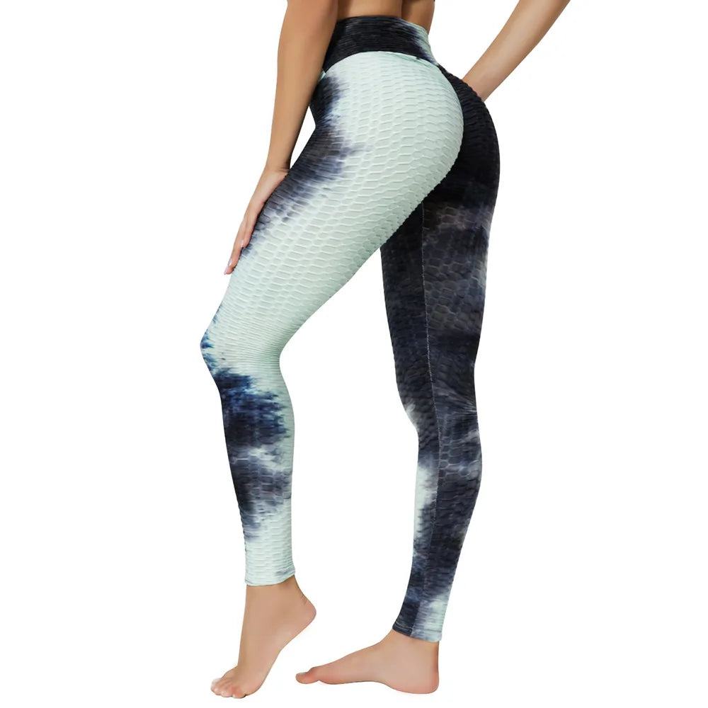Women's Yoga Pants for Fitness Hip Lifting High Waist Bodybuilding Tight Fitting Jacquard Tie Dye Bubble Pants Leggings