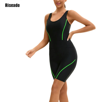Women's Boyleg Sport One Piece Swimsuit Sleeveless Athletic Swimwear Training Bathing Suit