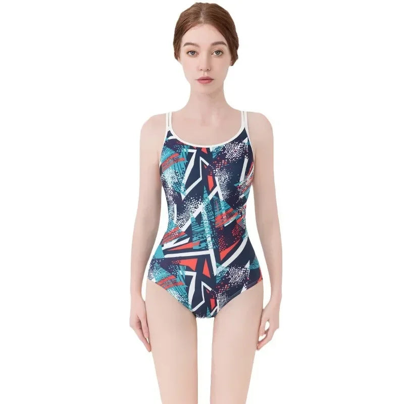 Women Flower Printed One-piece Racing Competition Swimsuit Fashion Sun Protection High Stretch Training Professional Swimwear