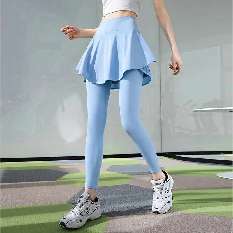Tummy Control Skirted Legging Gym with Pocket Sports Leggings High Waist Workout Pants Tennis Pickleball Running Capris