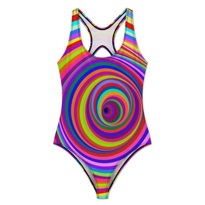 Hypnotic Psychedelic Swimsuit Vertigo Hole Print Women Swimwear One Piece Kawaii Bodysuit Fitness Push Up Hollow Out Bathers