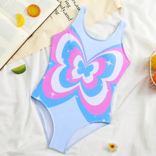 Blue Girls One Piece Swimsuit 7-12 Year Kids Swim Suit Teenage Children's Swimwear 2025 Butterfly Bathing Suits Beach Bodysuit